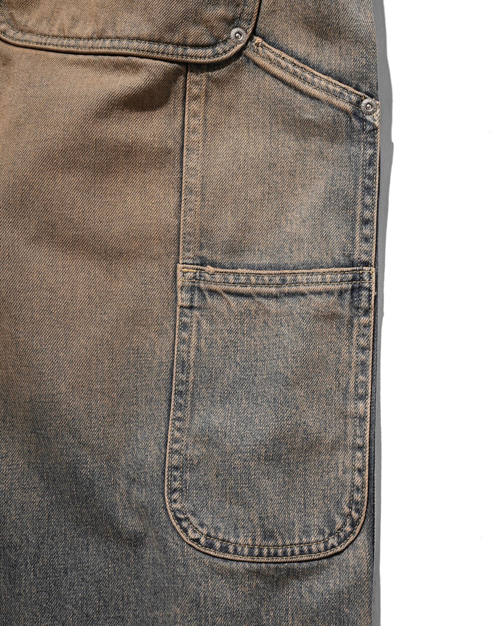 VINTAGE DYED SELVEDGE DENIM DOUBLE KNEE CURVED WORKER PANTS (VINTAGE BEIGE)