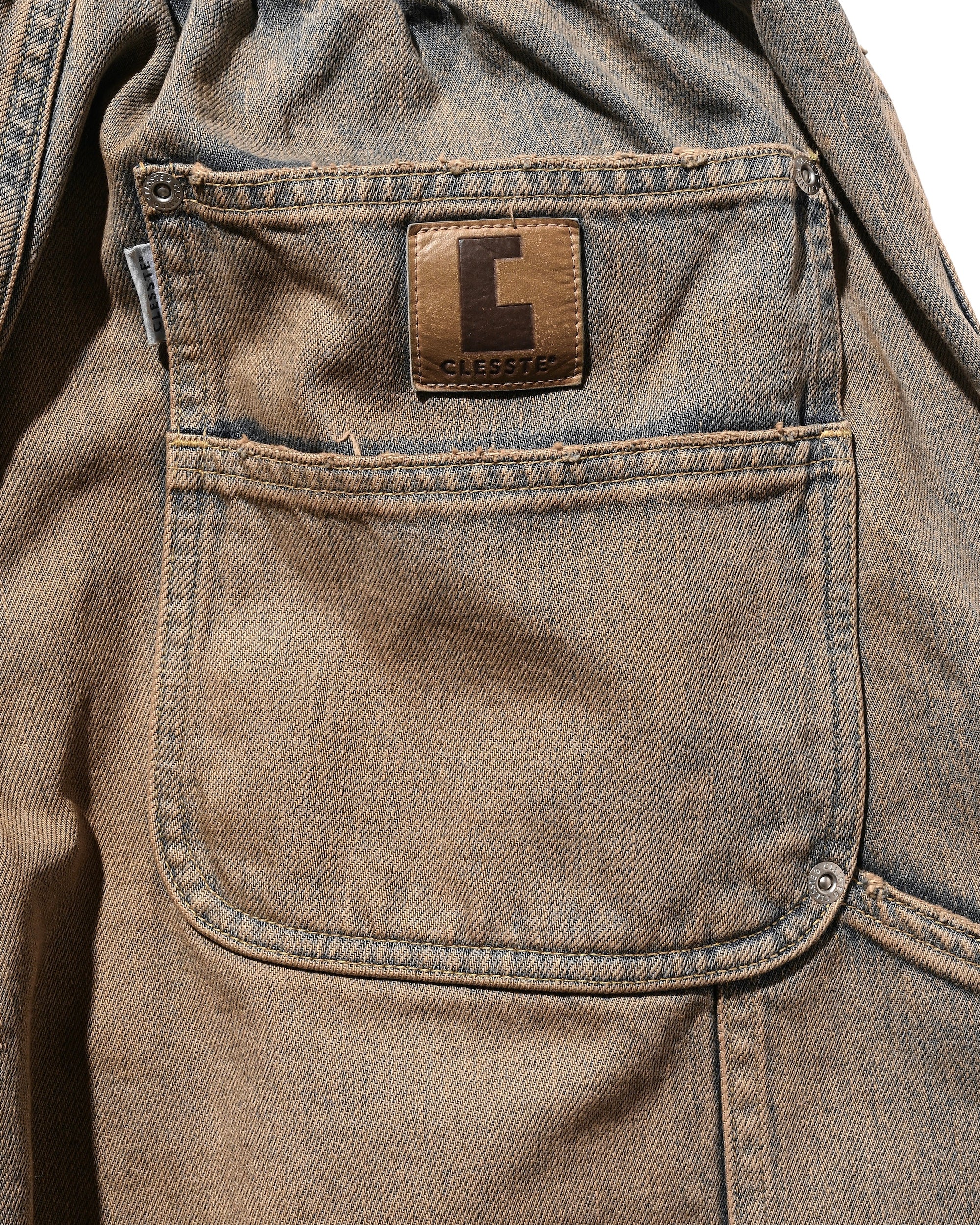 VINTAGE DYED SELVEDGE DENIM DOUBLE KNEE CURVED WORKER PANTS (VINTAGE BEIGE)