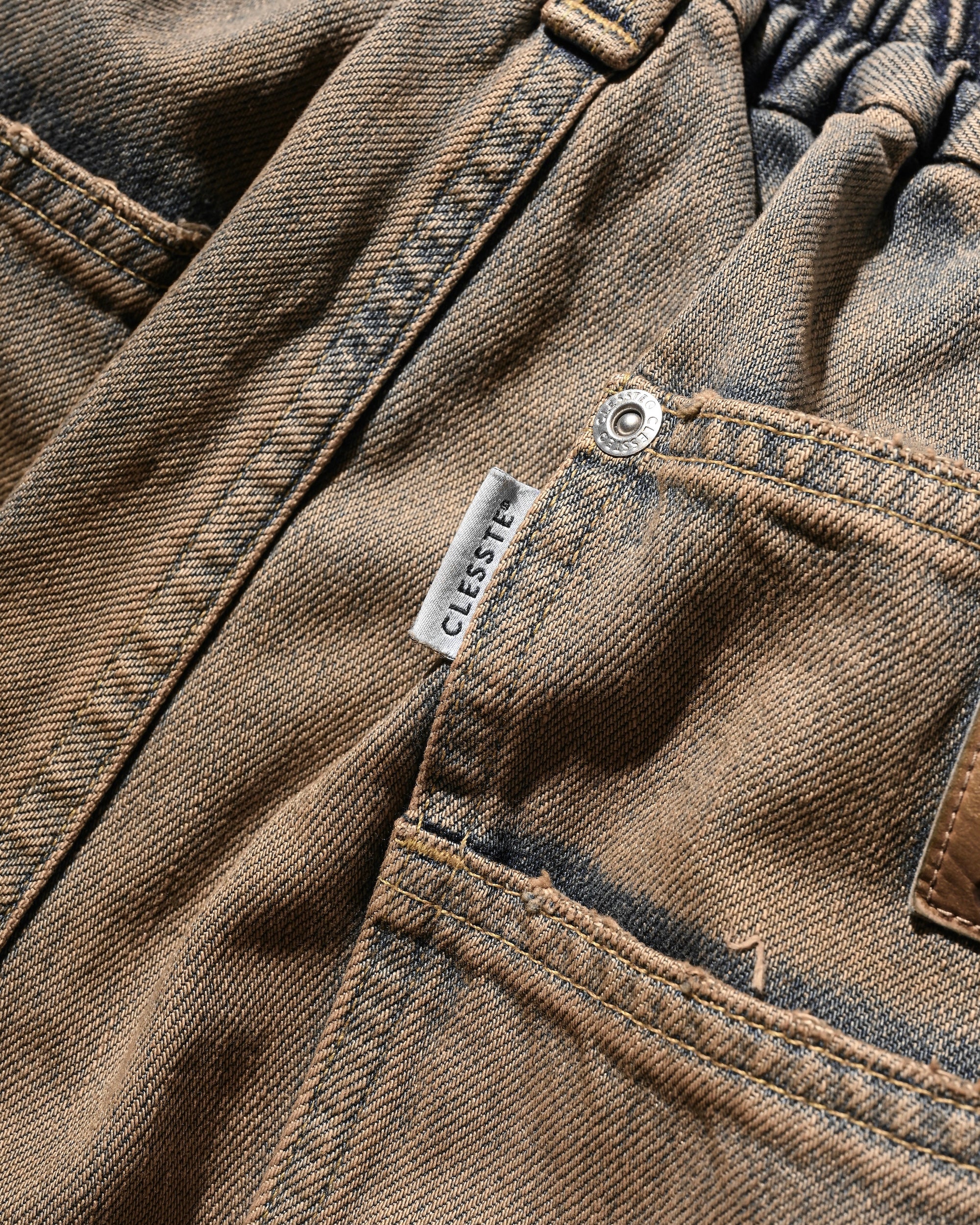 VINTAGE DYED SELVEDGE DENIM DOUBLE KNEE CURVED WORKER PANTS (VINTAGE BEIGE)