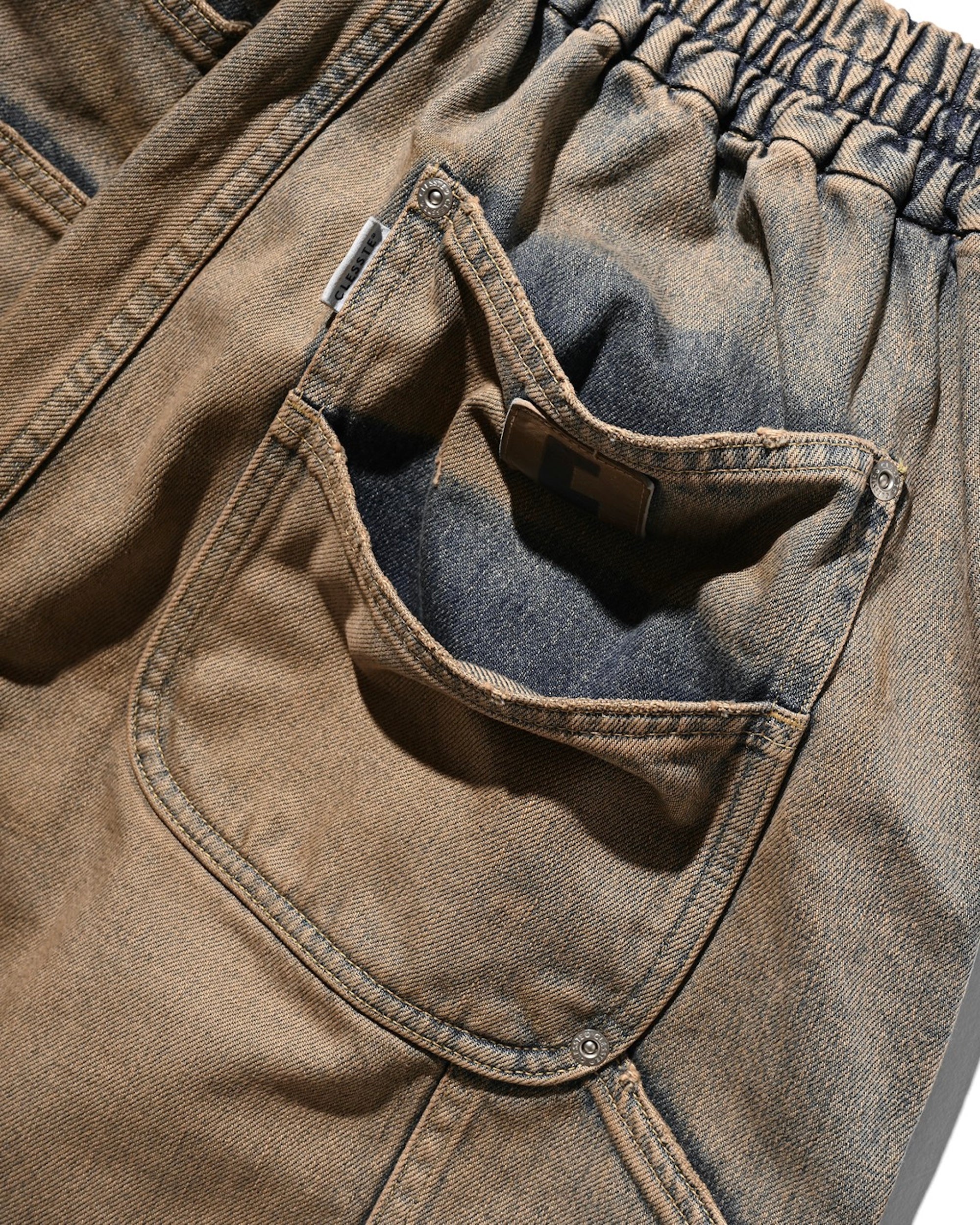 VINTAGE DYED SELVEDGE DENIM DOUBLE KNEE CURVED WORKER PANTS (VINTAGE BEIGE)