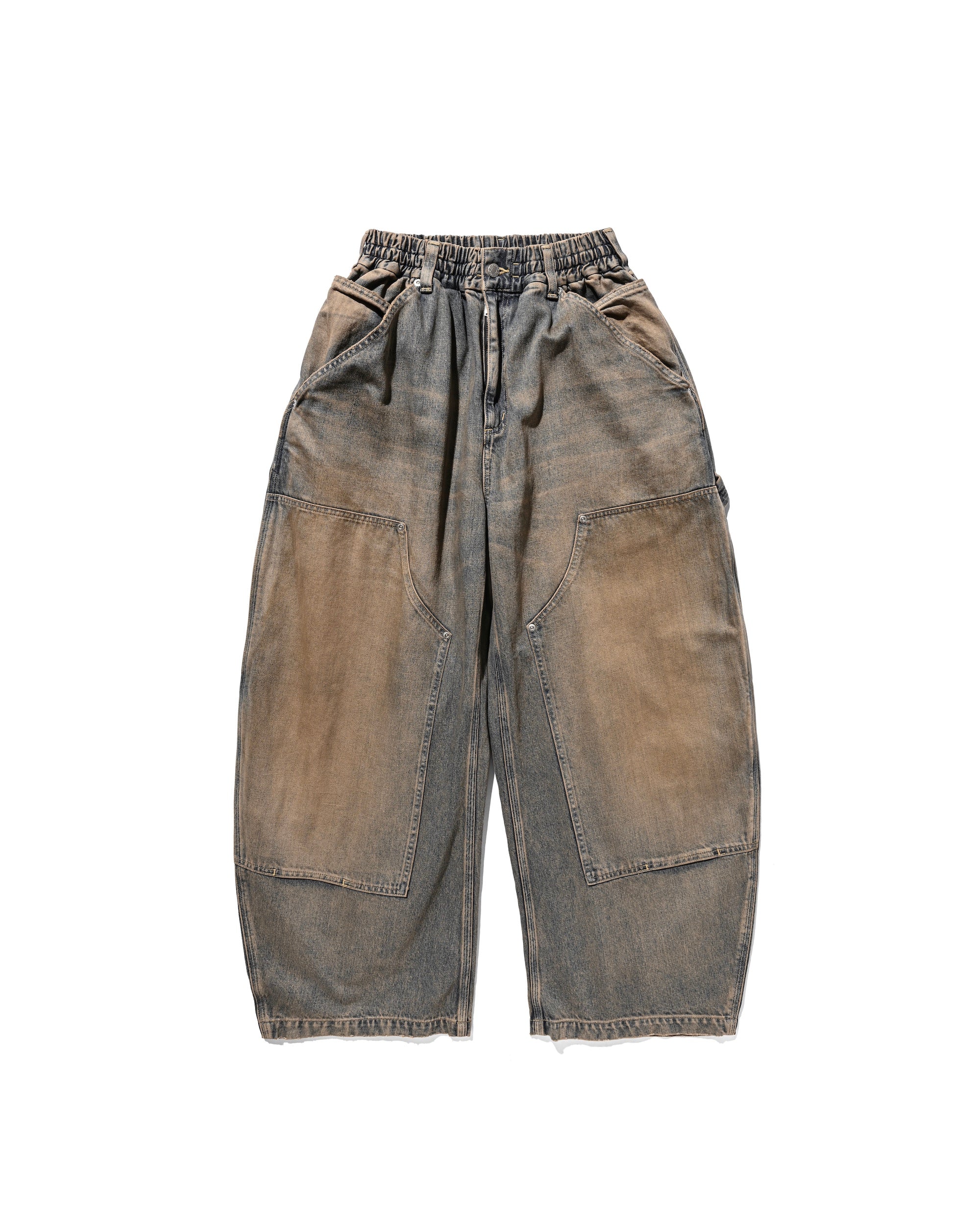 VINTAGE DYED SELVEDGE DENIM DOUBLE KNEE CURVED WORKER PANTS (VINTAGE BEIGE)