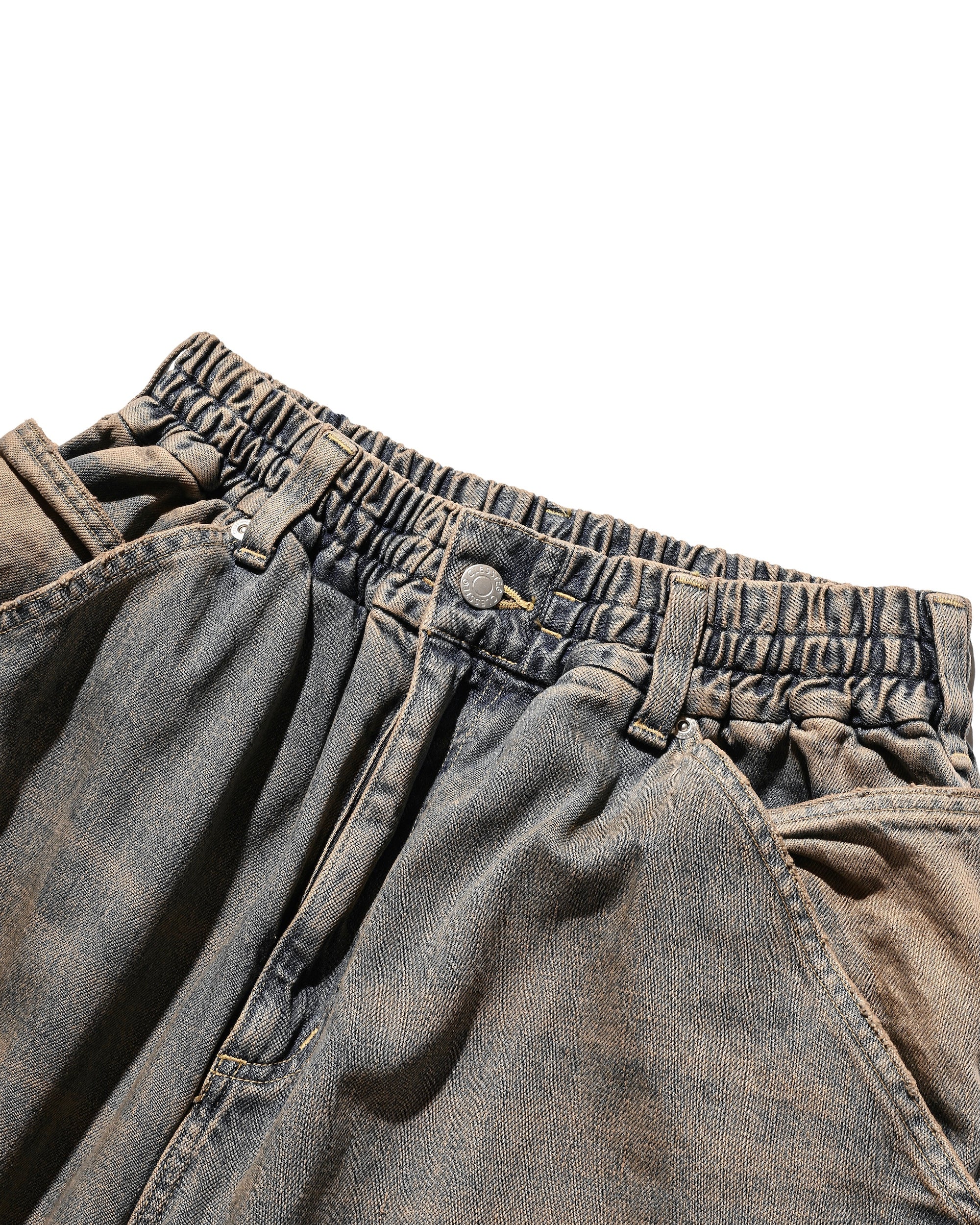 VINTAGE DYED SELVEDGE DENIM DOUBLE KNEE CURVED WORKER PANTS (VINTAGE BEIGE)