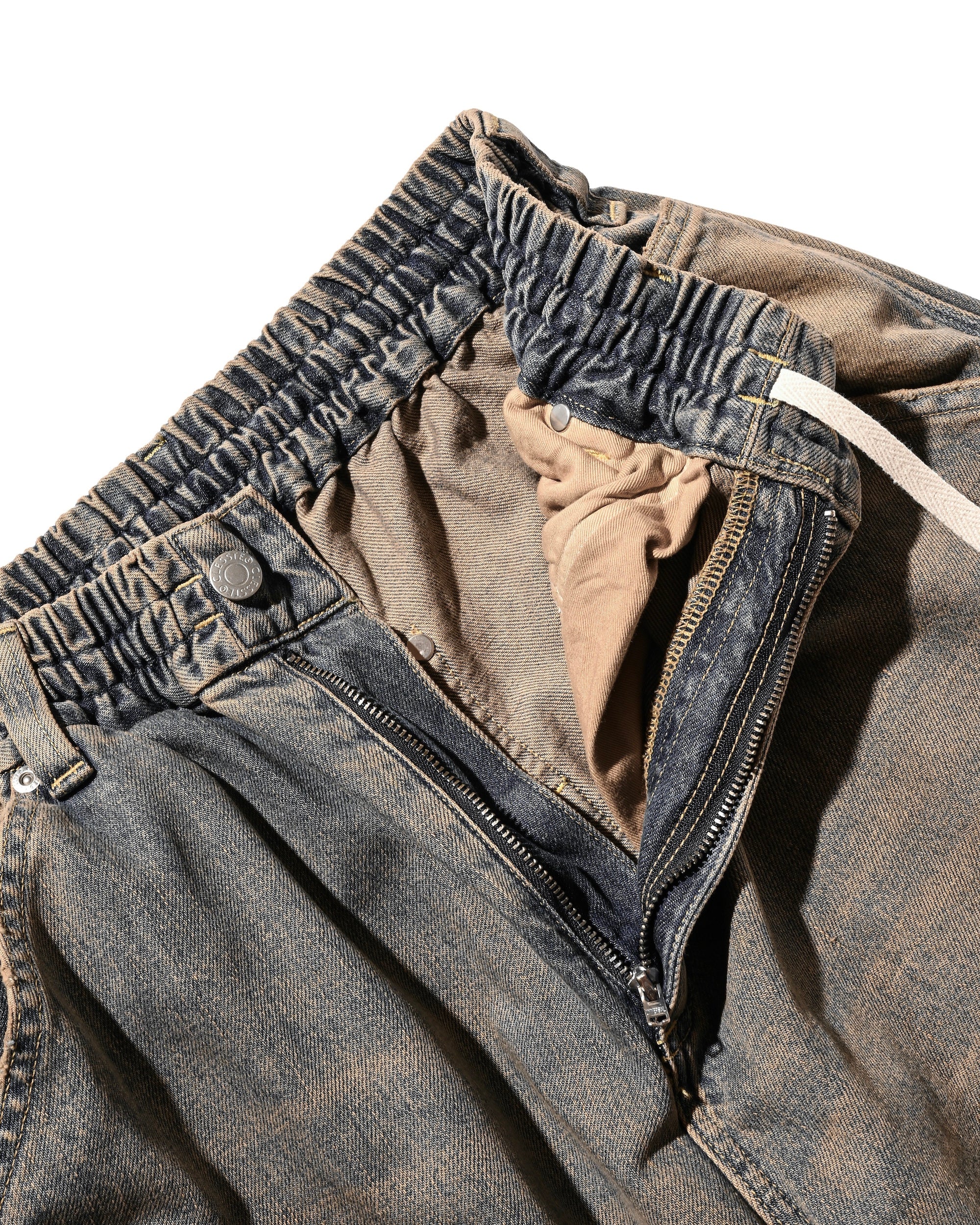 VINTAGE DYED SELVEDGE DENIM DOUBLE KNEE CURVED WORKER PANTS (VINTAGE BEIGE)