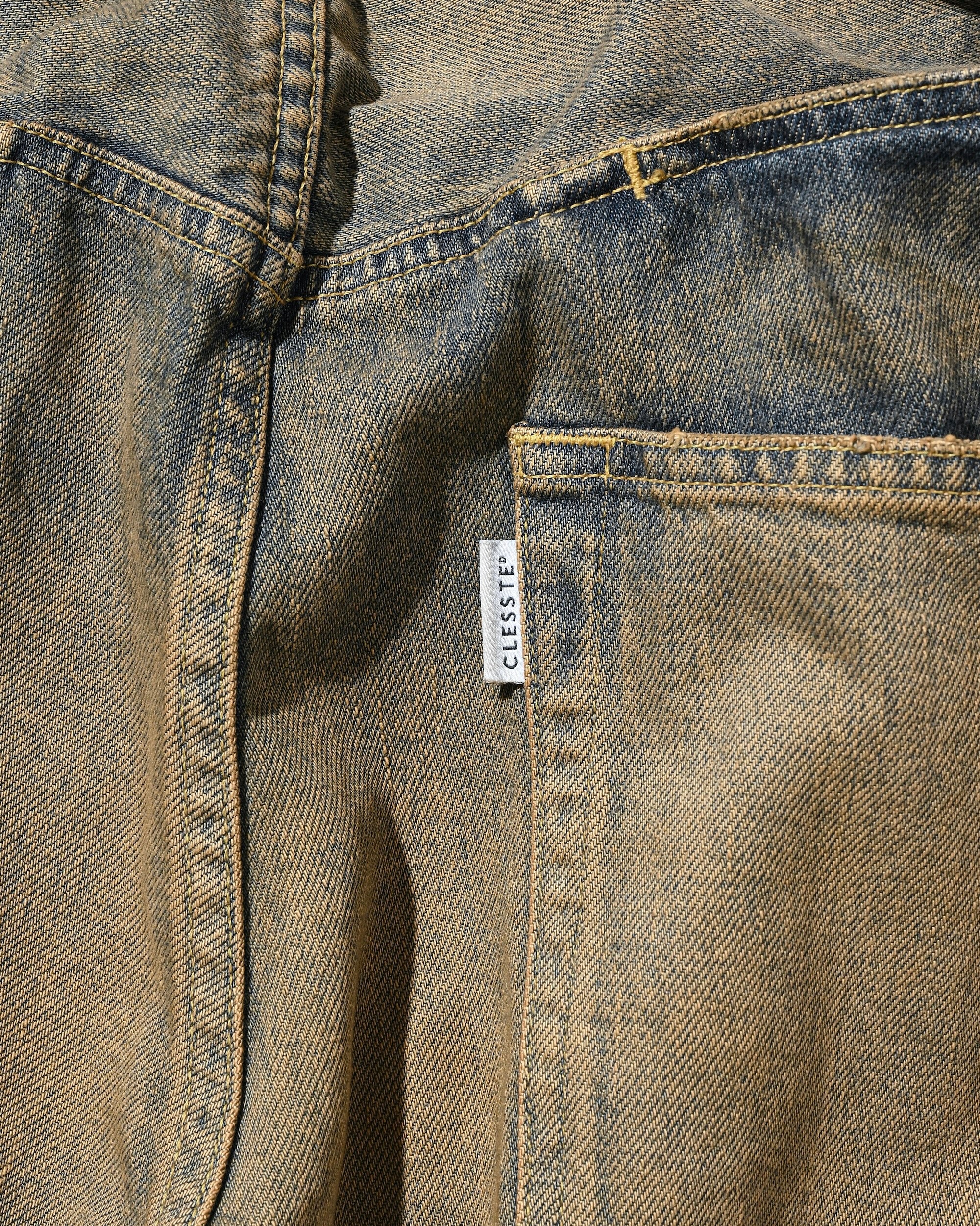 VINTAGE DYED SELVEDGE DENIM CITY BAGGY HALF PANTS (VINTAGE BEIGE)
