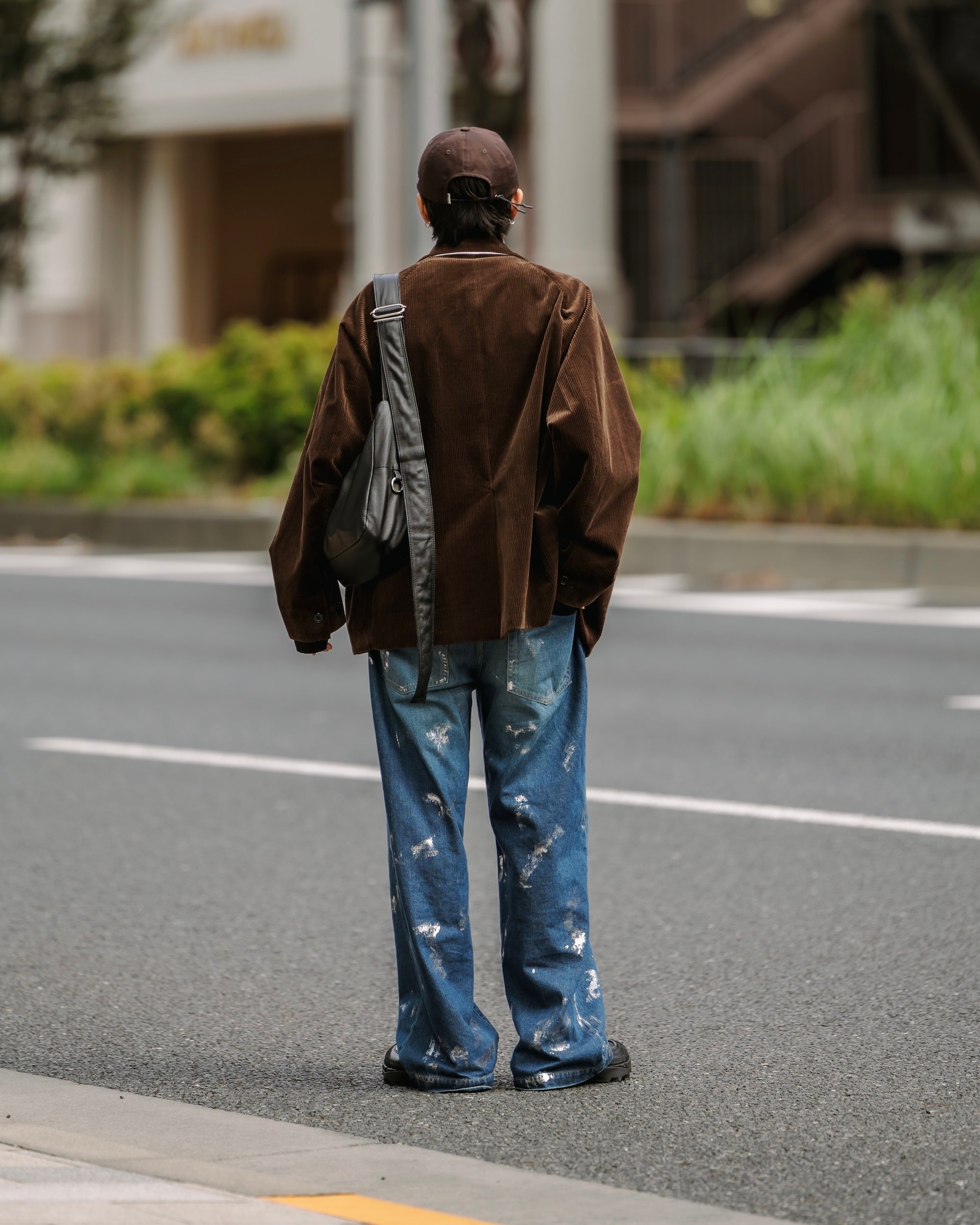 SILVER PRINT VINTAGE WASH SELVEDGE DENIM WIDE PANTS