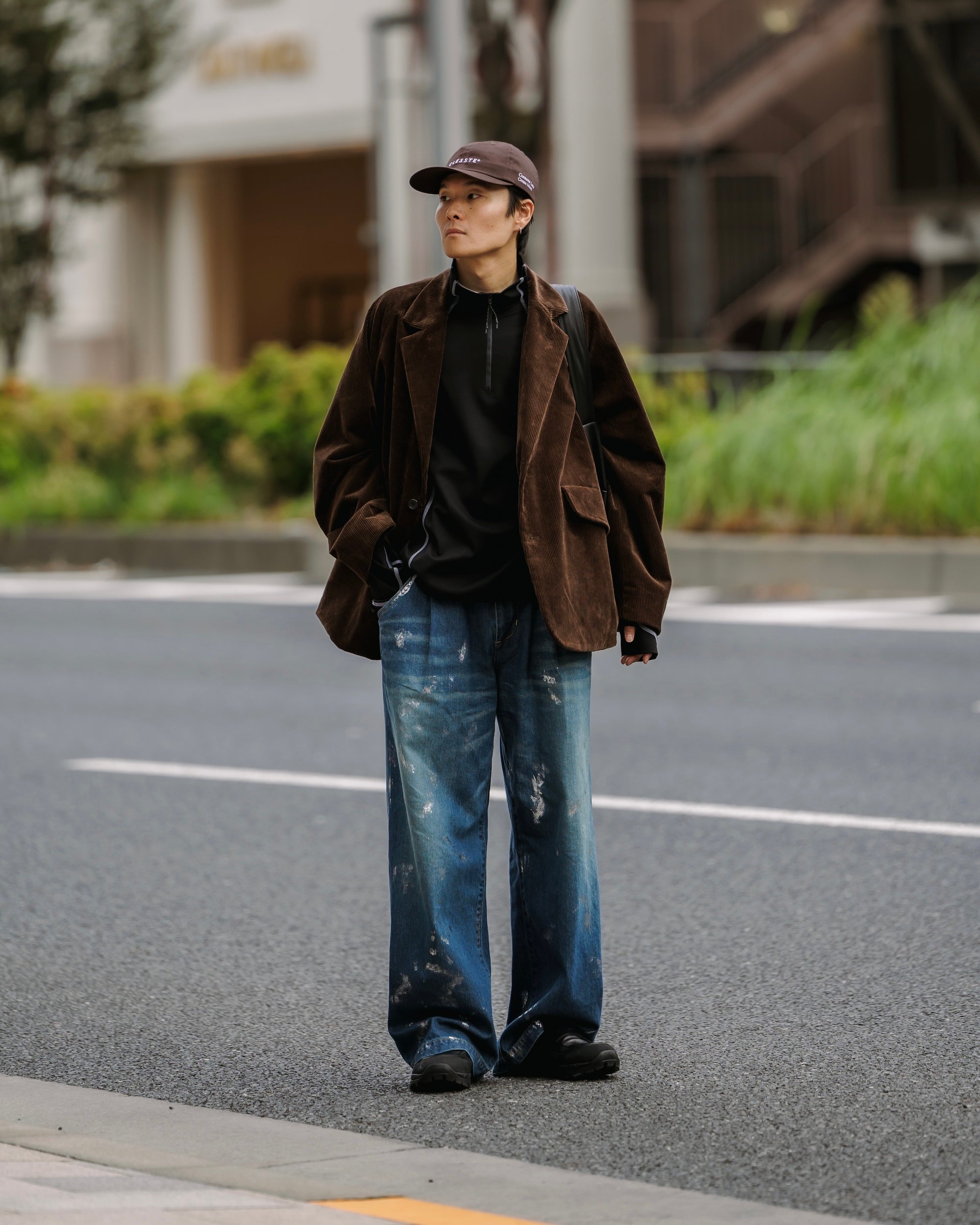 SILVER PRINT VINTAGE WASH SELVEDGE DENIM WIDE PANTS