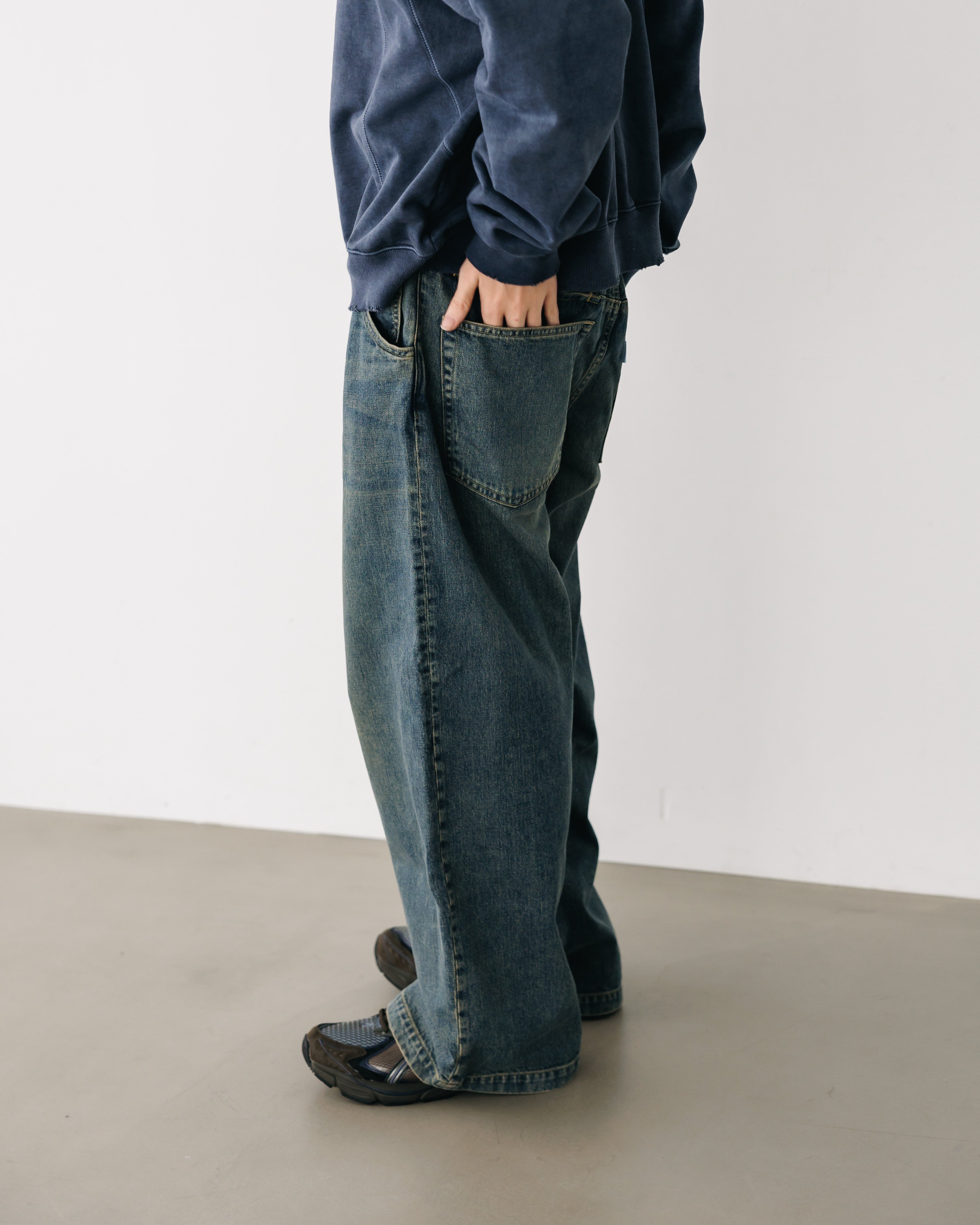 VINTAGE WASH SELVEDGE DENIM WIDE PANTS