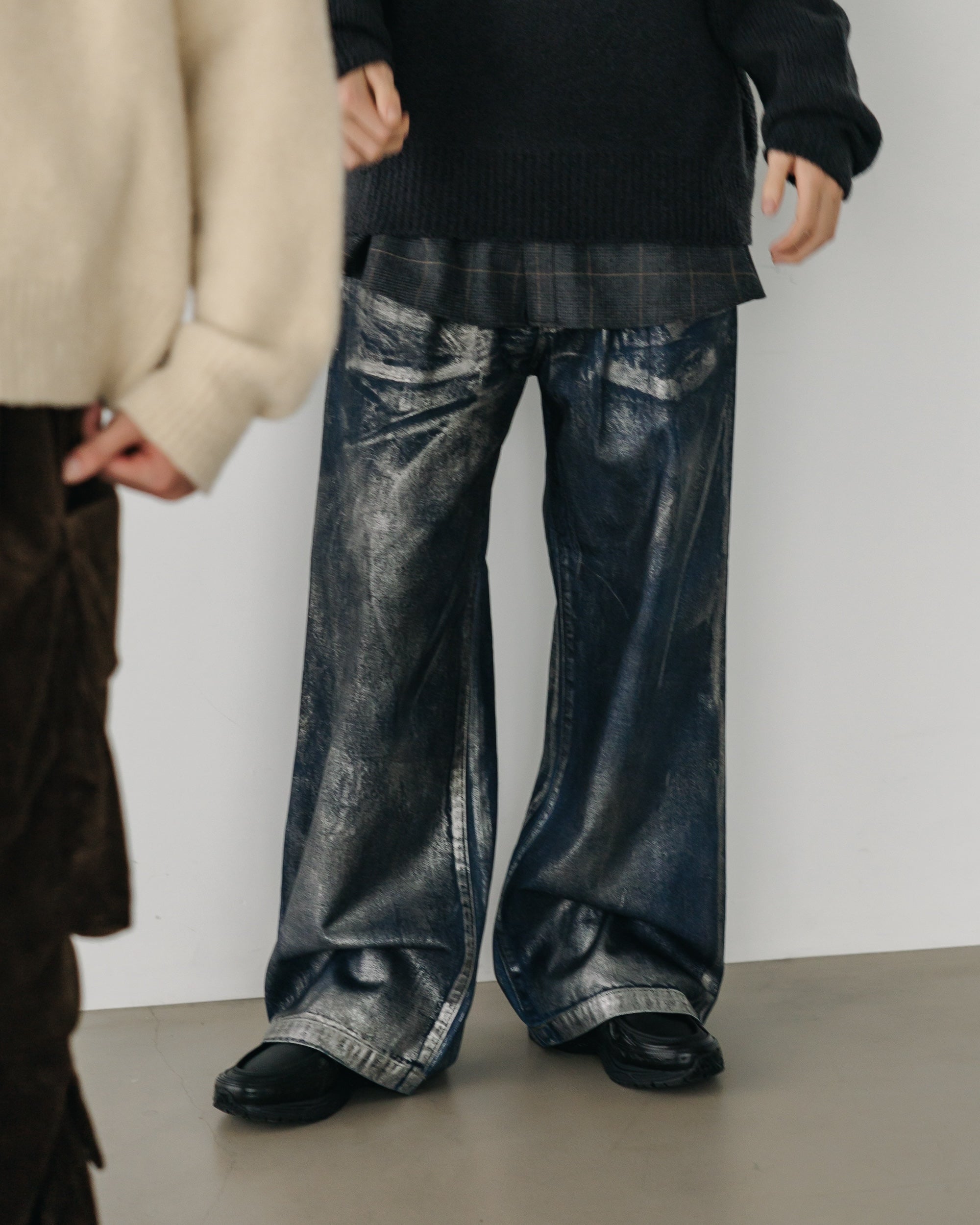 SILVER PRINT VINTAGE WASH SELVEDGE DENIM WIDE PANTS