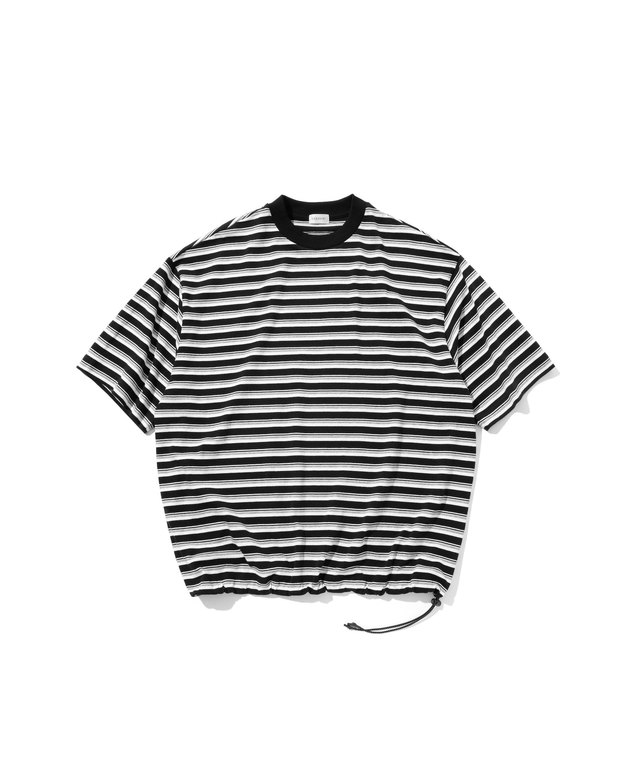 【7.3 WED 20:00- IN STOCK】MULTI STRIPED MASSIVE T-SHIRT WITH DRAWSTRINGS. -  Free / BLACK × WHITE