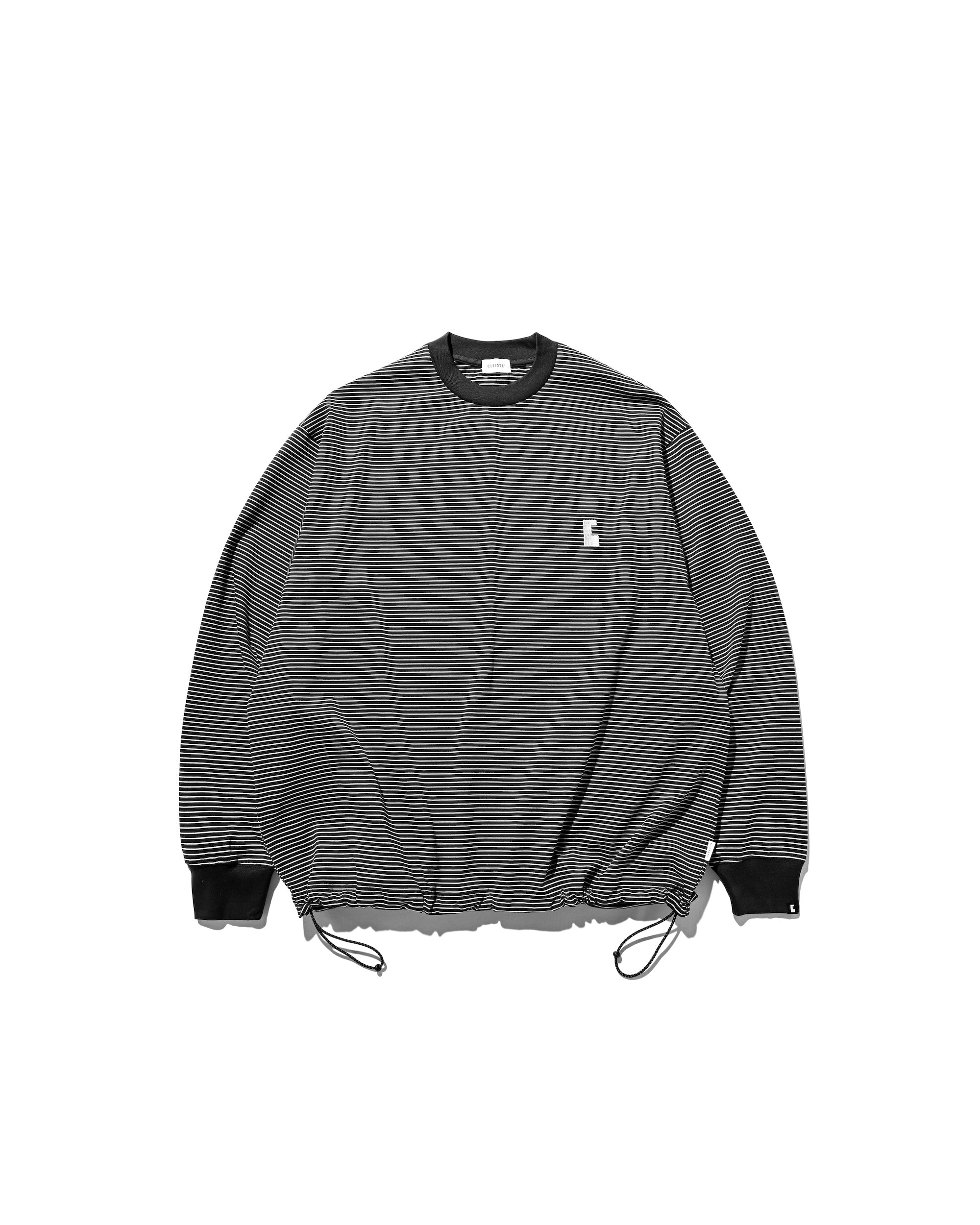 "C"STRIPED L/S T-SHIRT WITH DRAWSTRINGS (BLACK×WHITE)
