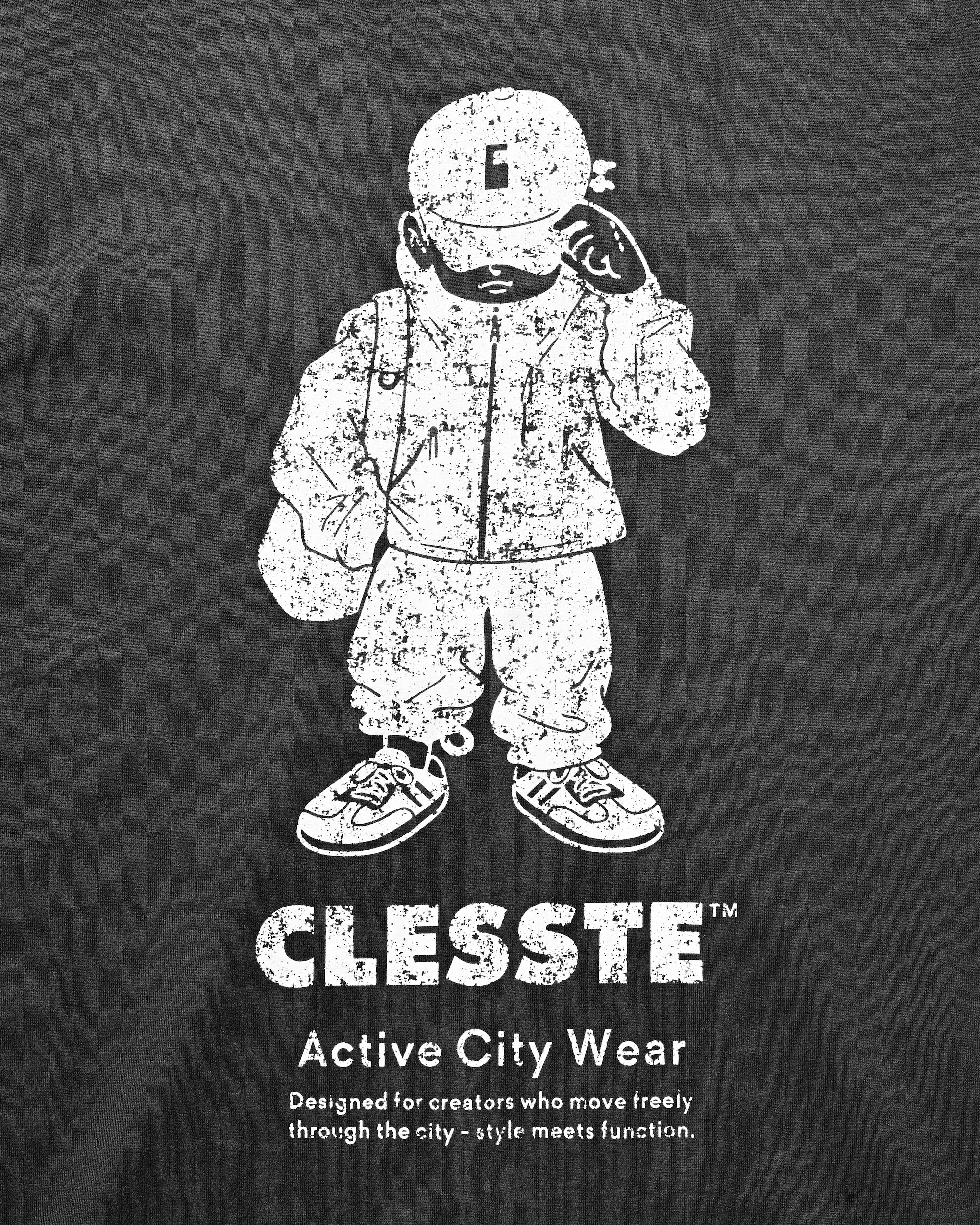 "CLESSTE BOY" PIGMENT DYED S/S T-SHIRT WITH DRAWSTRINGS (FADE BLACK).