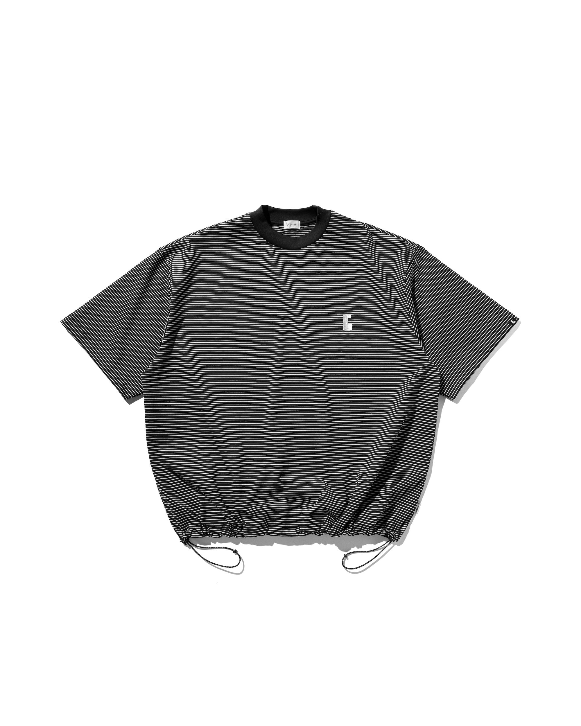 【7.30 WED 20:00- IN STOCK】"C"STRIPED MASSIVE T-SHIRT WITH DRAWSTRINGS (BLACK×WHITE)