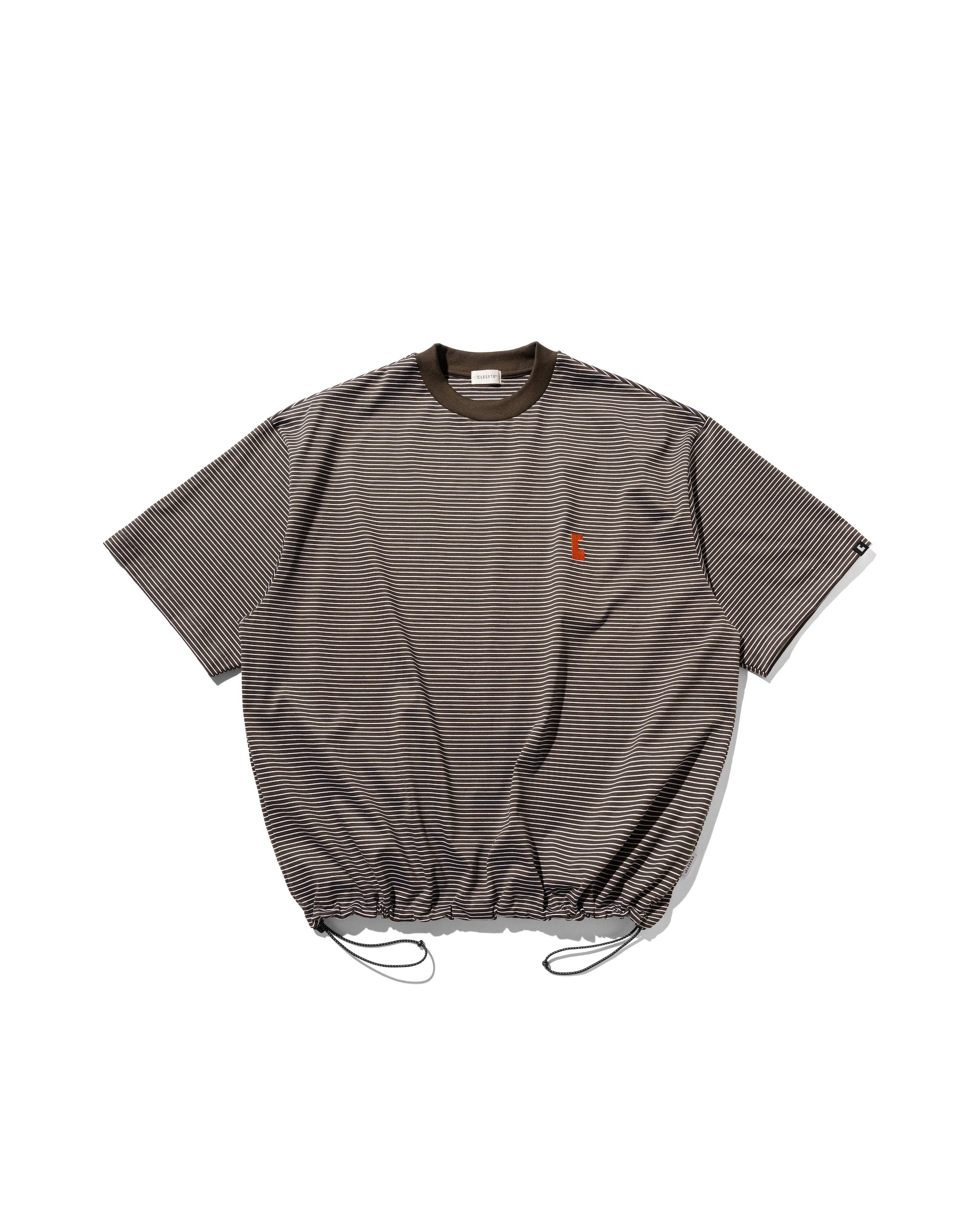 【7.30 WED 20:00- IN STOCK】"C"STRIPED MASSIVE T-SHIRT WITH DRAWSTRINGS (BROWN×WHITE)