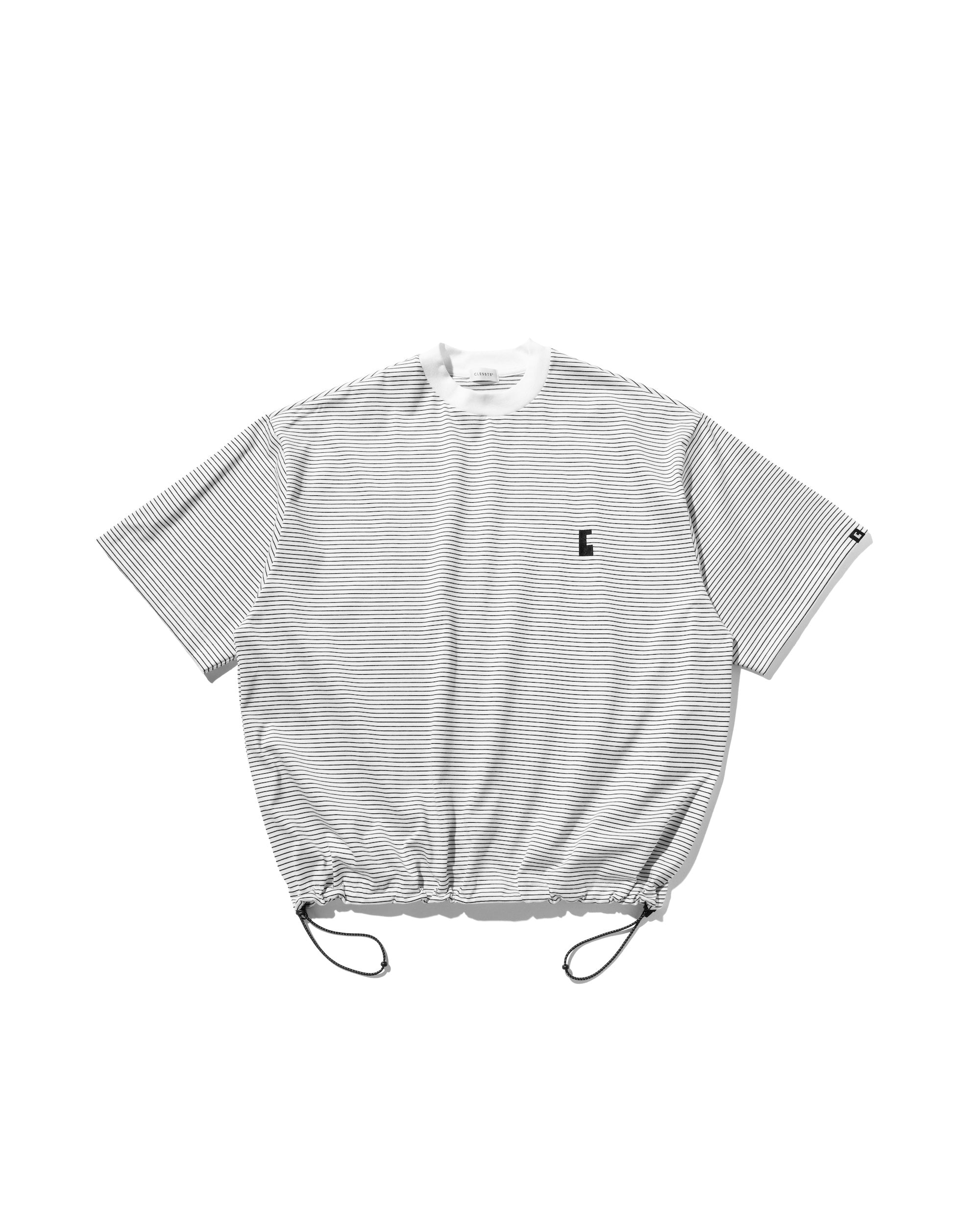 【7.30 WED 20:00- IN STOCK】"C"STRIPED MASSIVE T-SHIRT WITH DRAWSTRINGS (WHITE×BLACK)