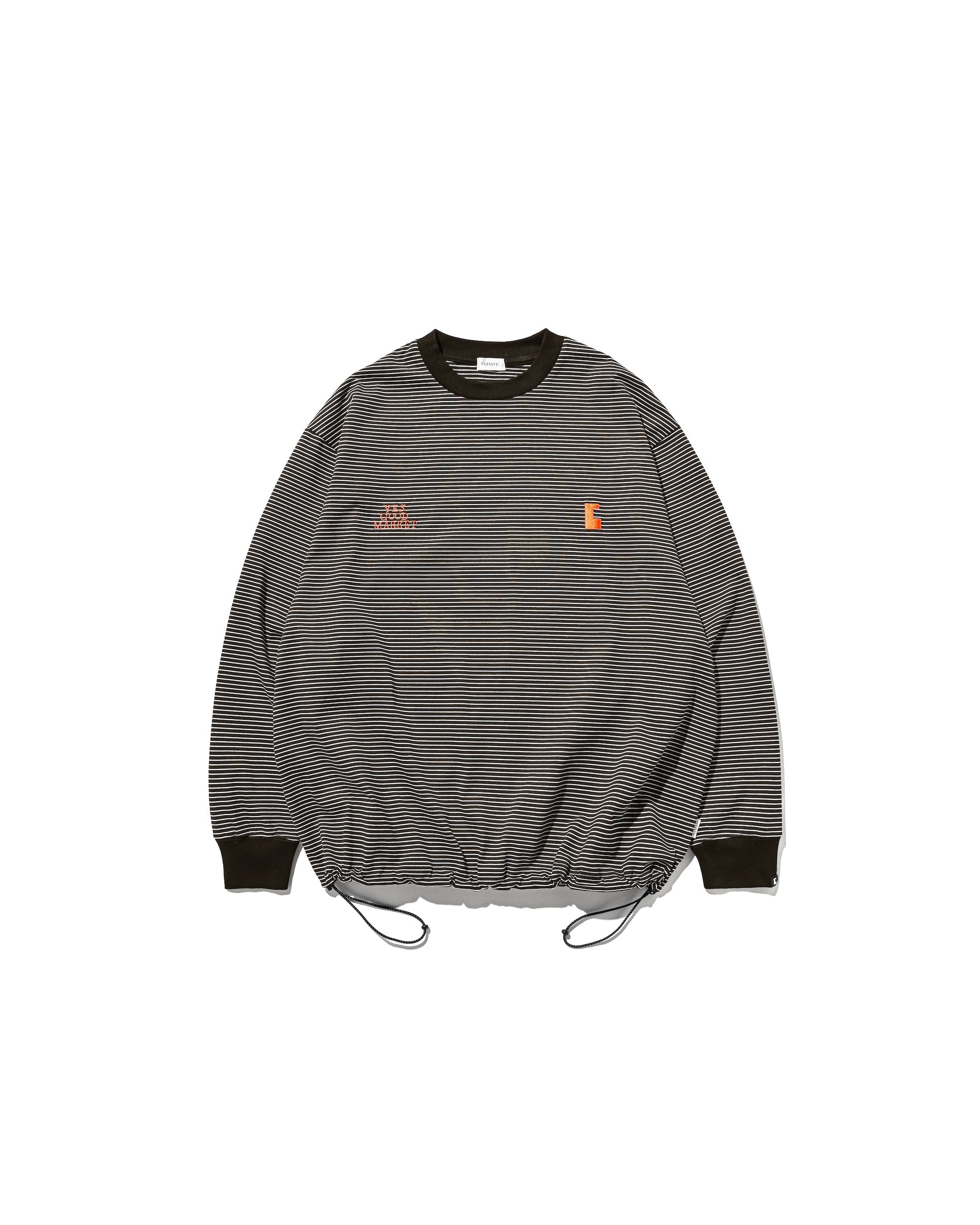【10.15 WED 20:00- IN STOCK】"C"STRIPED L/S T-SHIRT WITH DRAWSTRINGS FOR YGM (BROWN×WHITE)