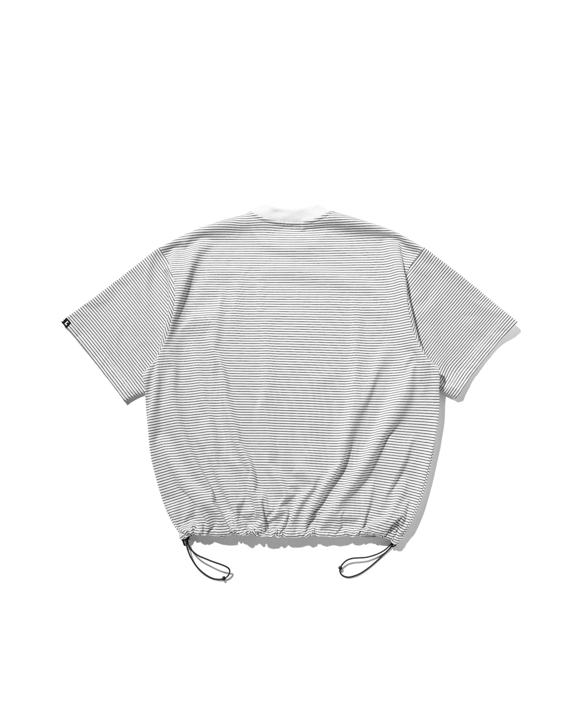 【7.30 WED 20:00- IN STOCK】"C"STRIPED MASSIVE T-SHIRT WITH DRAWSTRINGS (WHITE×BLACK)
