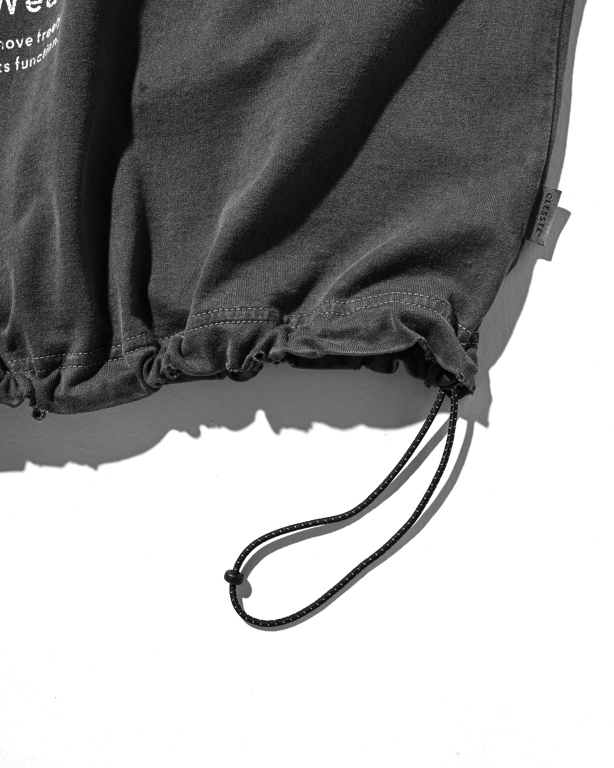 "CLESSTE BOY" PIGMENT DYED S/S T-SHIRT WITH DRAWSTRINGS (FADE BLACK).