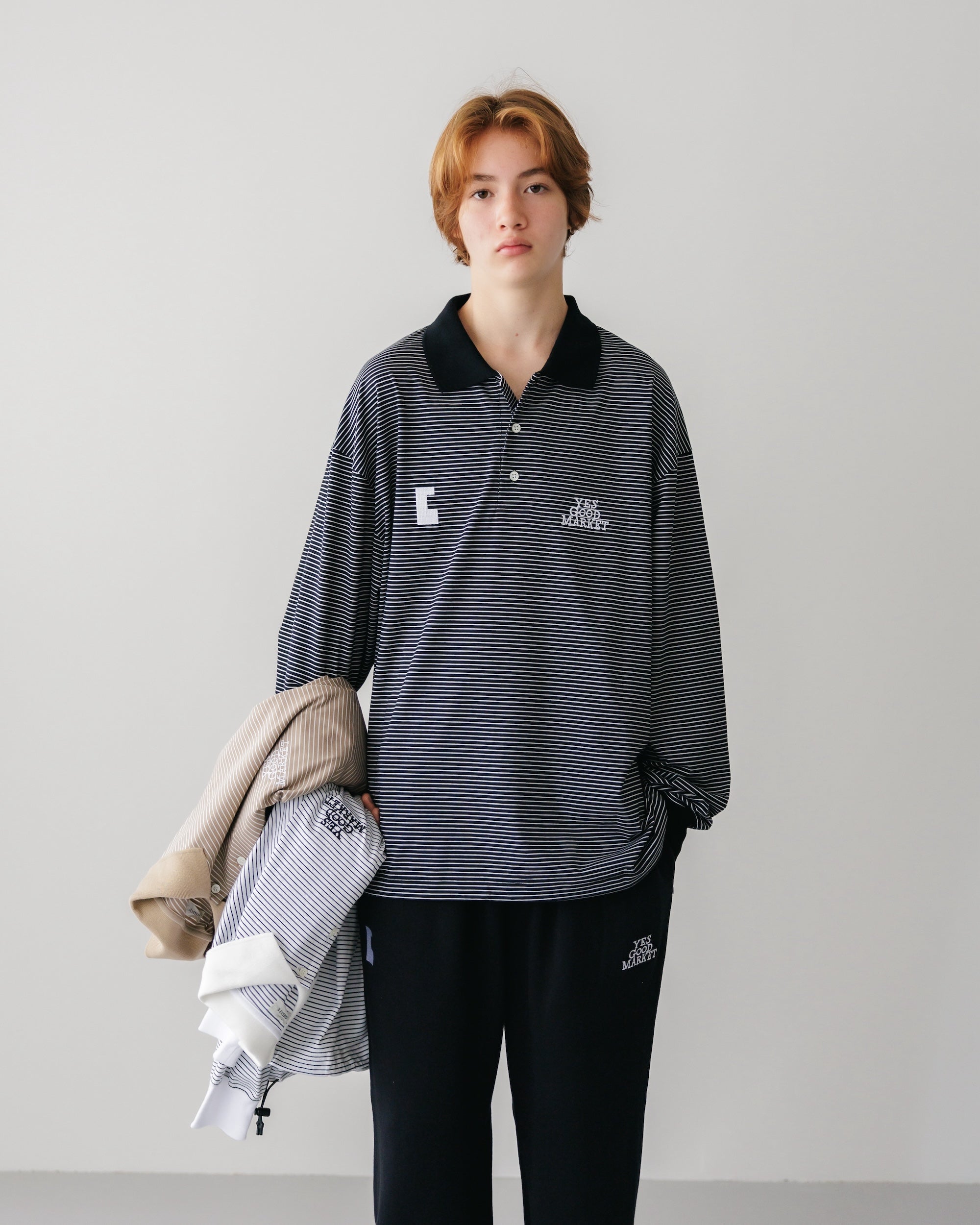 【9.8 SUN 20:00- IN STOCK】STRIPED MASSIVE L/S POLO SHIRT WITH DRAWSTRINGS FOR YES GOOD MARKET