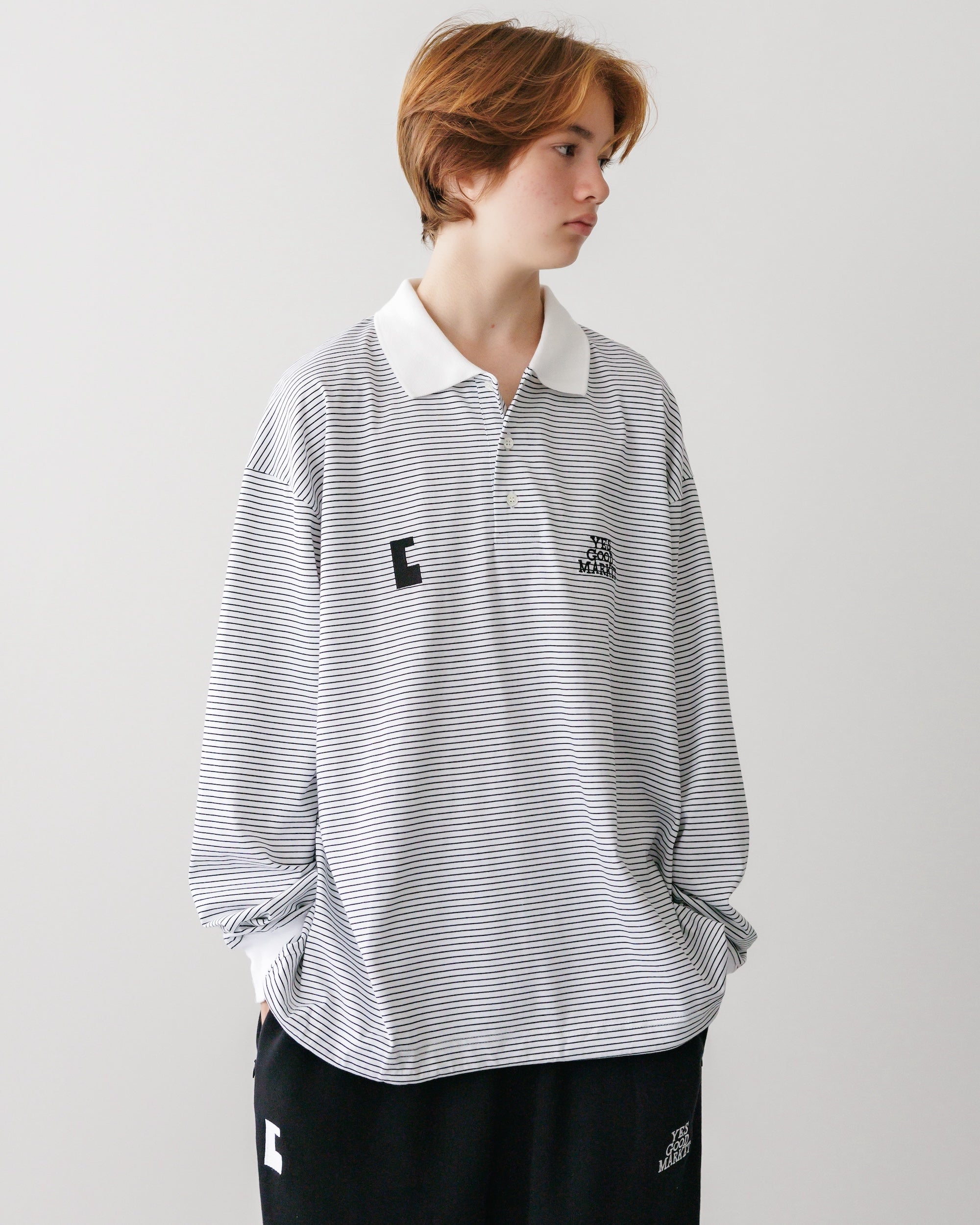 【9.8 SUN 20:00- IN STOCK】STRIPED MASSIVE L/S POLO SHIRT WITH DRAWSTRINGS FOR YES GOOD MARKET