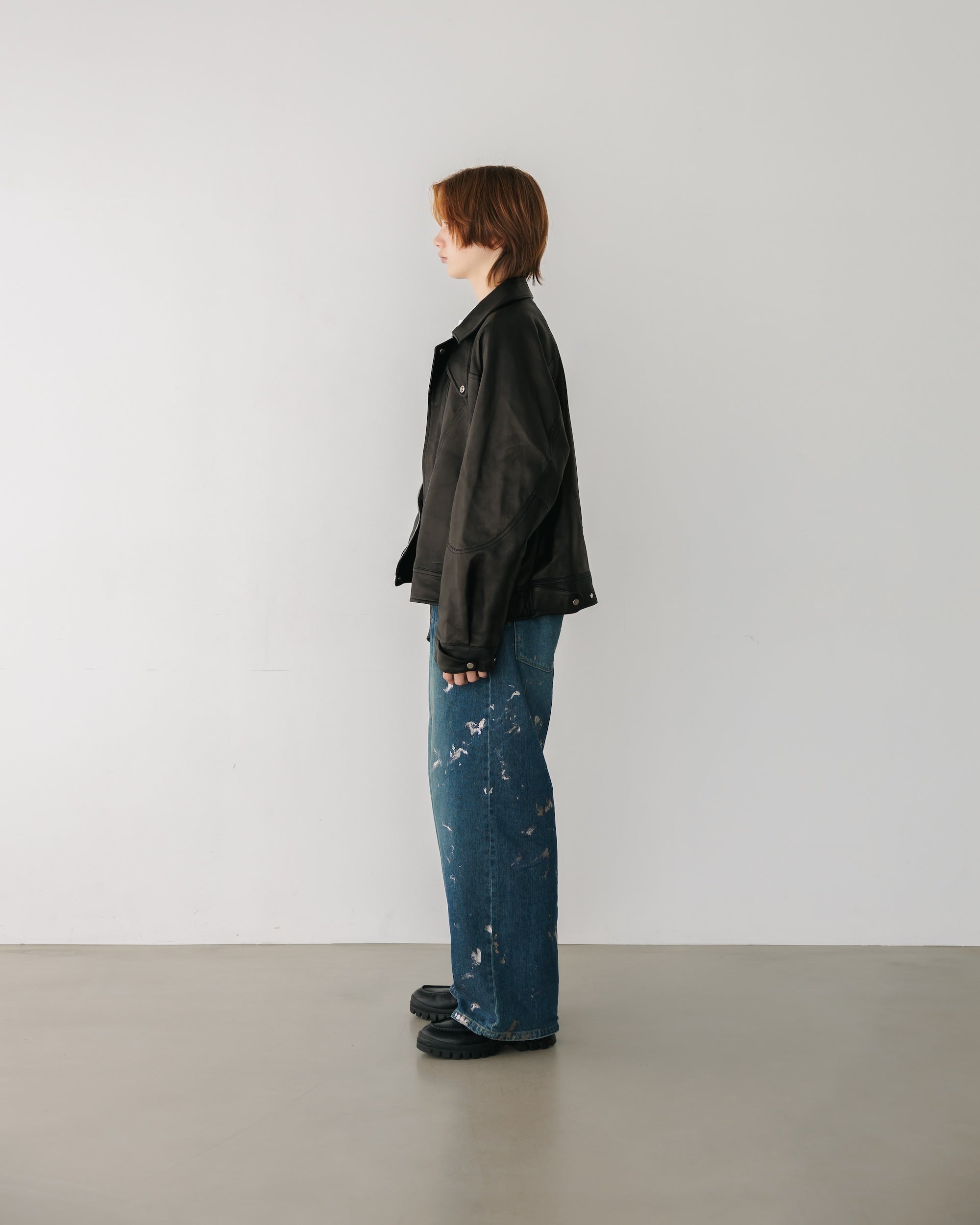 SILVER PRINT VINTAGE WASH SELVEDGE DENIM WIDE PANTS