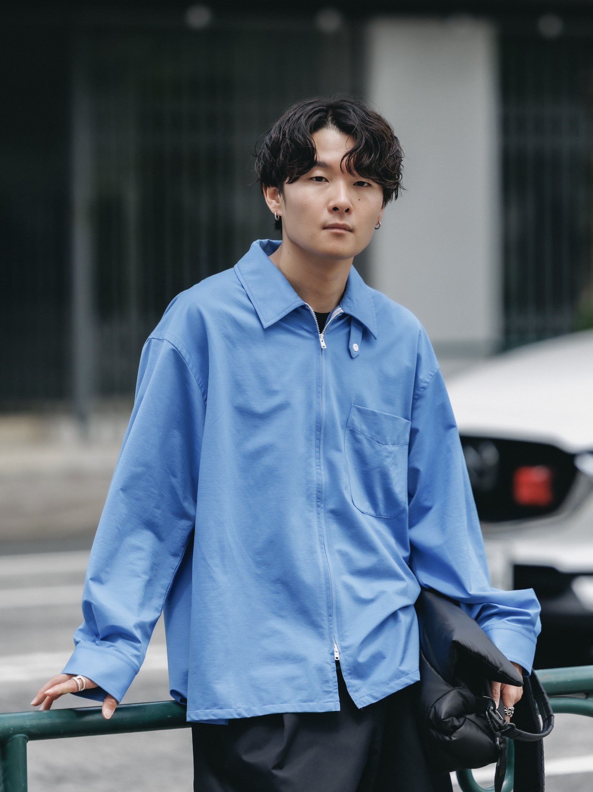 【5.30 SAT 20:00- IN STOCK】46G KNIT EVERYDAY ZIP UP L/S SHIRT (SAX BLUE)