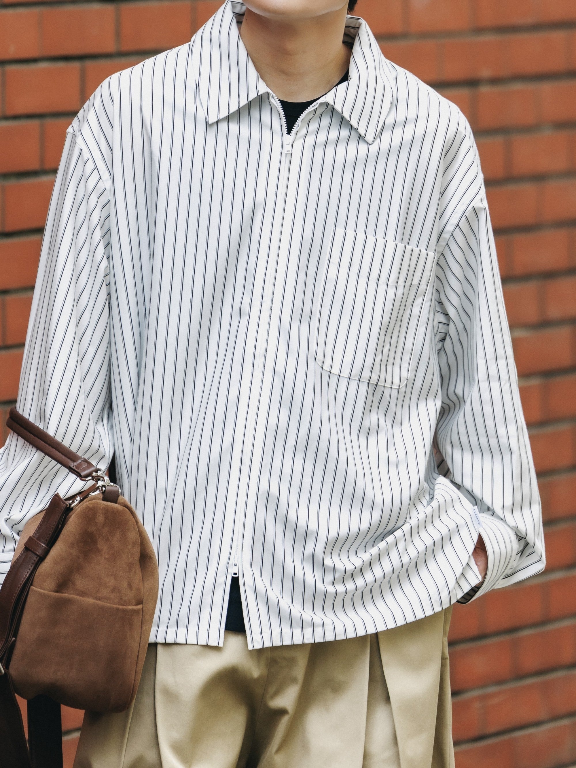 【5.30 SAT 20:00- IN STOCK】THICK/THIN STRIPE 46G KNIT EVERYDAY ZIP UP L/S SHIRT (WHITE STRIPE)