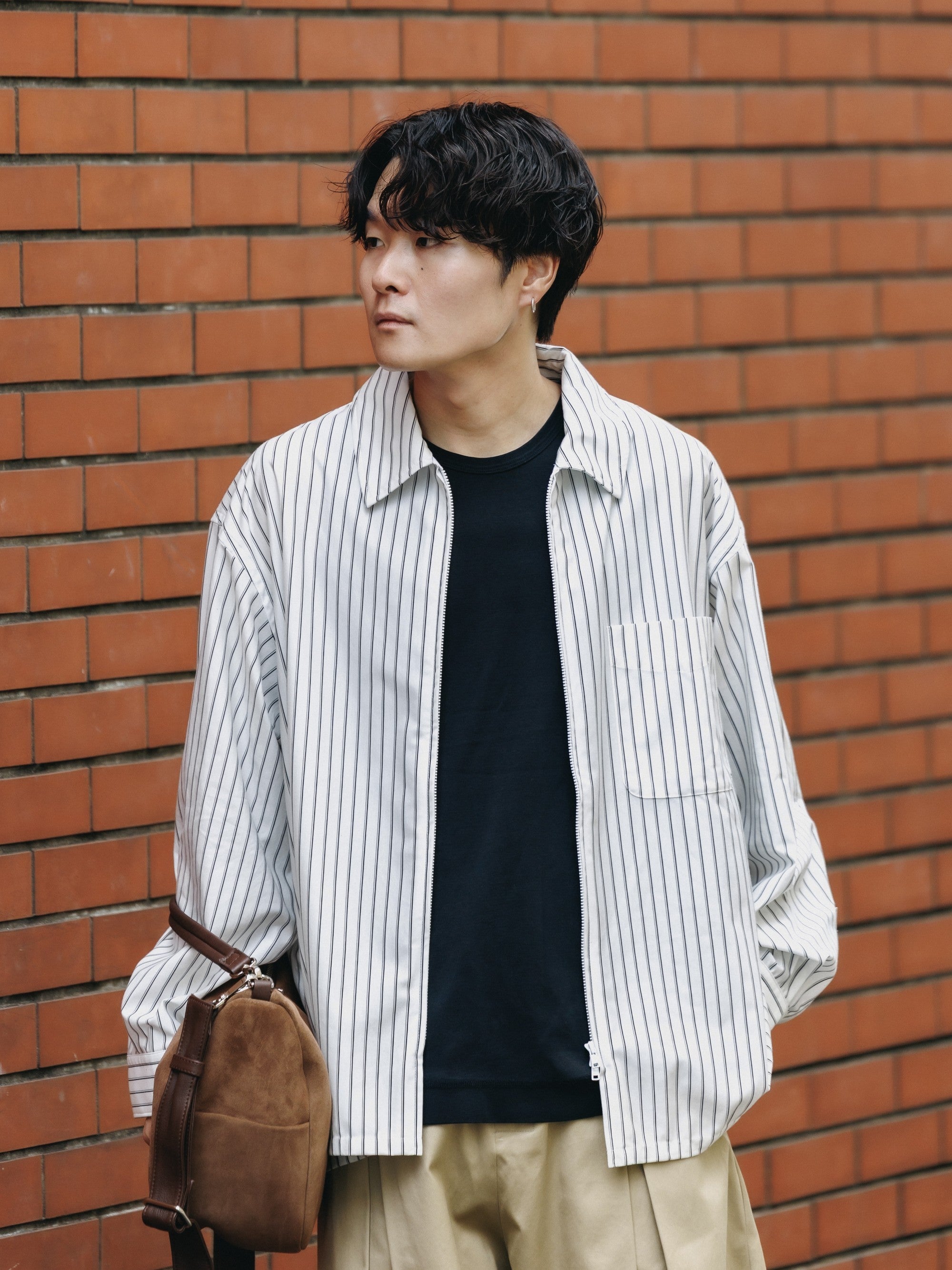 【5.30 SAT 20:00- IN STOCK】THICK/THIN STRIPE 46G KNIT EVERYDAY ZIP UP L/S SHIRT (WHITE STRIPE)